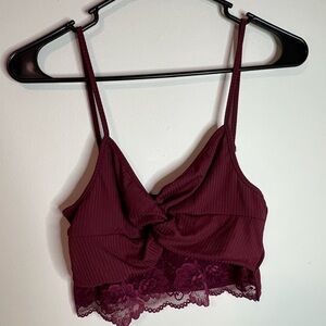 SHEIN Purple Crop Top with Lace Trim and Spaghetti Straps